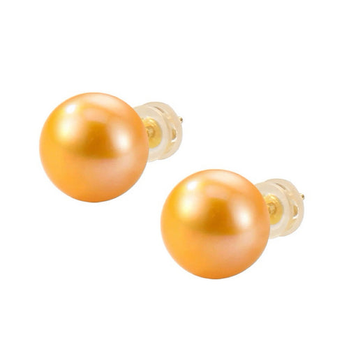Golden Button Freshwater Pearl Stud Earrings